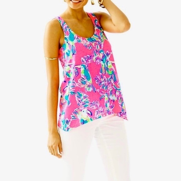 LILLY PULITZER Toucan Can Monterey Tank Top Dragonfruit Pink Summer X-Small - Picture 1 of 14
